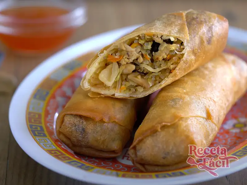 Rollitos Primavera Chinos Caseros Salsa Agridulce - Muestra del relleno del rollito